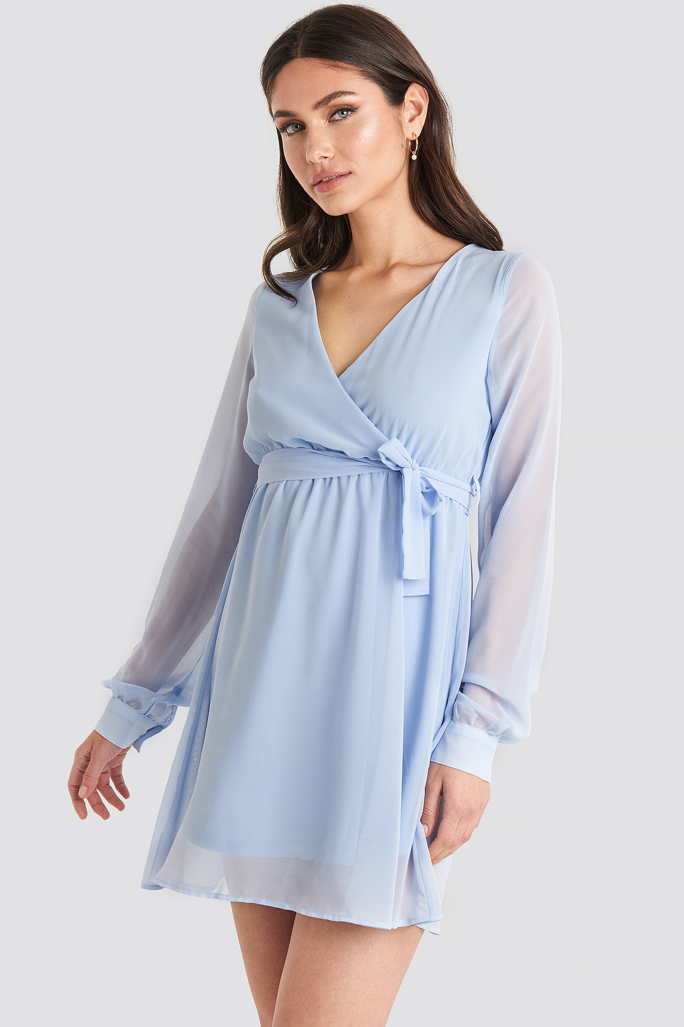 Chiffon Wrap Mini Dress Blue | na-kd.com
